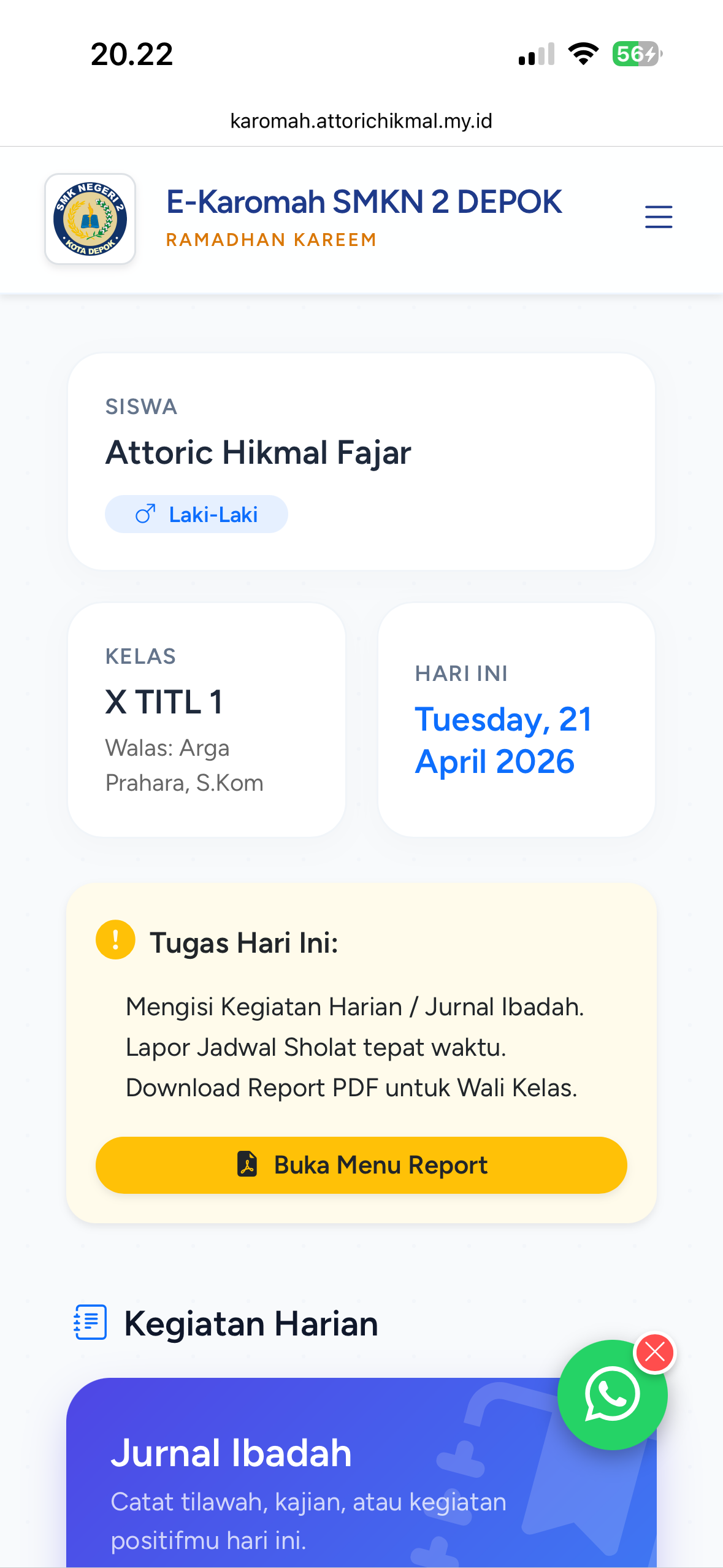 Galeri Aplikasi Karomah ( Kegiatan Amaliah Ramadhan di rumah ) SMKN 2 Depok