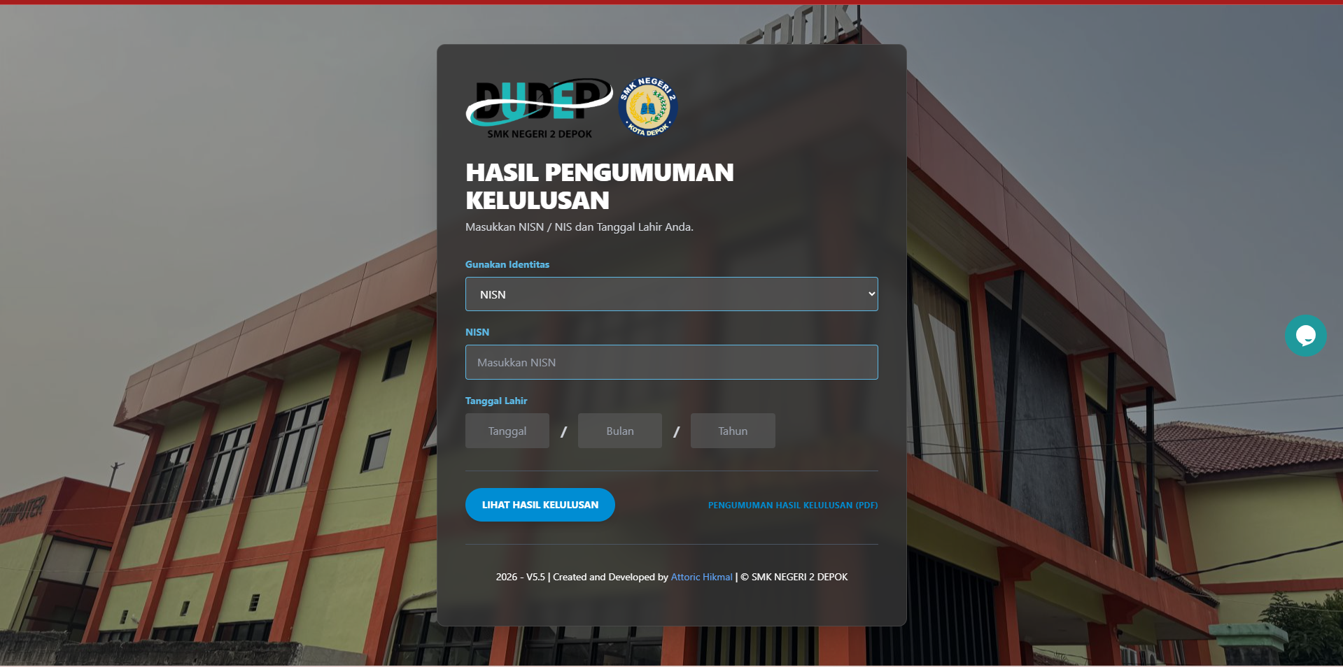Aplikasi Pengumuman Kelulusan SMKN 2 DEPOK
